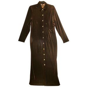 Vtg Misty Lane Brown Velvet Maxi Dress Goth Buttons Long Sleeves Sz 12 Darts USA